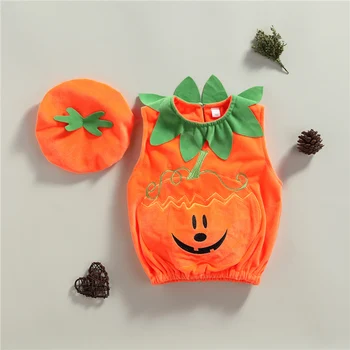 Kūdikių Helovinas Dviejų dalių Drabužius Nustatyti Orange Moliūgų Siuvinėjimo Modelio Rankovių Viršūnes ir Bžūp 0-3 Metų