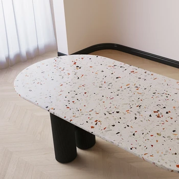 Roko valdybos valgomasis stalas, modernus ir paprastas stačiakampis Šiaurės kremas feng shui šlifavimo akmuo, ovalo formos valgomojo stalas, 2 metrai