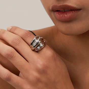 Uworld Minimalistinė Geometrinių 18K Auksu Padengti Nerūdijančio Plieno Tekstūra Lašo formos Atidaryti Žiedas Moteris Valentino Dienos Dovanų
