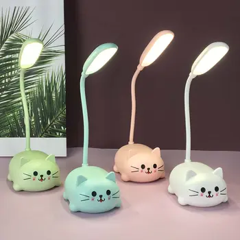 1PC Reguliuojamas Stalo Lempa Animacinių filmų Cute Kačių Naktį Šviesos USB Įkraunamas LED Lentelė Šviesos Akių Apsauga Šiltai Balta Stalo Lempos