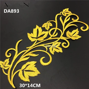 2 VNT 30*14CM aukso siuvinėjimai Geležies stick Suknelė nėrinių aplikacijos gėlių patch šokių drabužių priedai DA893