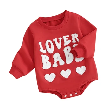 naujagimį berniuką mergina palaidinukė romper meilužis babe širdies burbulas mano 1 valentino apranga crewneck puloveris negabaritinius