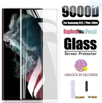 Pilnas draudimas Lenkti UV Grūdintas Stiklas Samsung Galaxy S22 S23 S24 S20 S21 Plus Ultra Screen Protector Pastaba 20 10 9 S10 Lite 5G