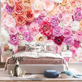 Rose, wall, spalvingų gėlių, individualų 3D freskomis, miegamasis, svetainė, sofa-lova, TV foną