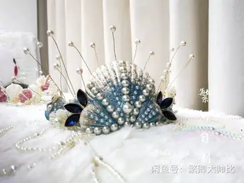 Ryklių Undinėlė Crown, Crown cos Hanfu Šukuosena Aksesuarų, Rankų darbo Lolita Jūrų Korpuso Stiliaus Mados Naujiena