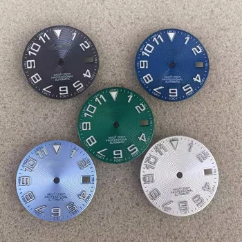 Srieginių arabų skaitvardis dial NH35 NH36 fluorescentinė žalia S dial 28.5 mm, balta, mėlyna, juoda, žalia, pilka ratukas keičia žiūrėti patinų