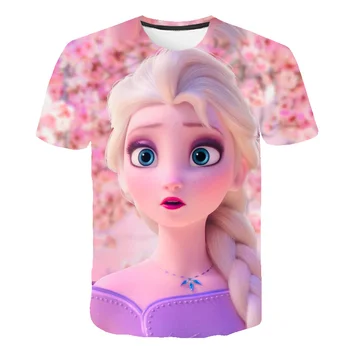 Vaikai Sušaldyti 2 T Marškiniai, Drabužiai Nauji 2022 M. Vasarą Disney Serijos Mergaitėms trumpomis Rankovėmis Marškinėliai Vaikų Elsa Atsitiktinis Viršų Tee Drabužiai