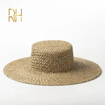 vasaros Rudens rankų seagrass butas vairininko šiaudines skrybėles moterų paplūdimio lauko skėtį nuo saulės ponios pobūdžio druska žolės flat Top skrybėlės RH