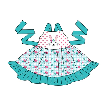 Velykų Naujų mergaičių suknelė, Diržas negabaritinių stiliaus sijonas kelio ilgio Sijonas nėrinių dizaino easter bunny spausdinimo medžiaga