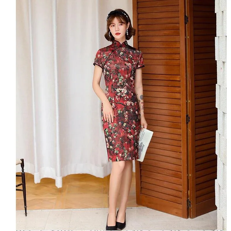 Suknelė Cheongsam Derliaus Kinijos Tradicinės Suknelės Gėlių Slim Suknelė Qipao Moterų Šalis Cheongsam Vestuvių 8 Spalvos5