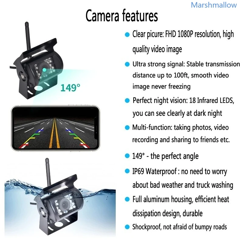HD Transporto priemonių Atbulinės eigos Kamera Belaidė Galinio vaizdo Kamera, WiFi Plataus Kampo Naktinio Matymo Autobusų Sunkvežimių Cam Vandeniui Automobilio vaizdo Kamera2